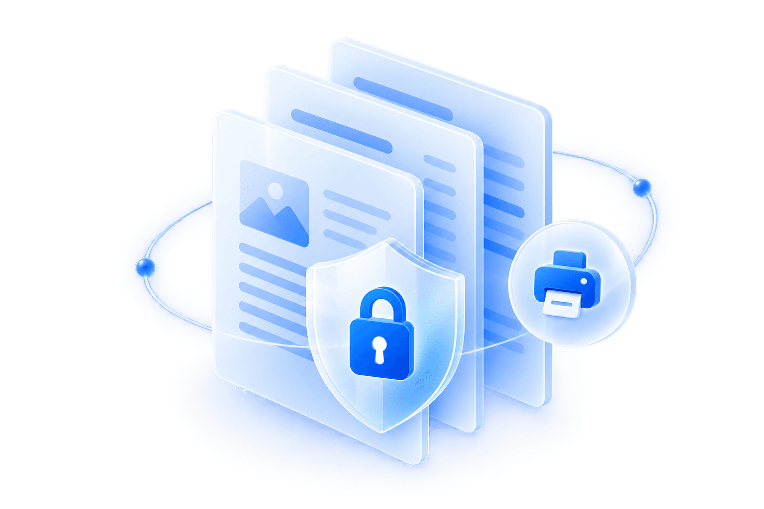 Layered documents protected by a blue lock shield